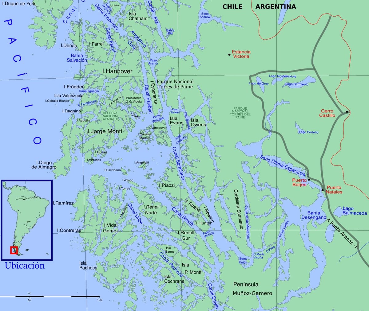 Mapa Čileanskog glečera