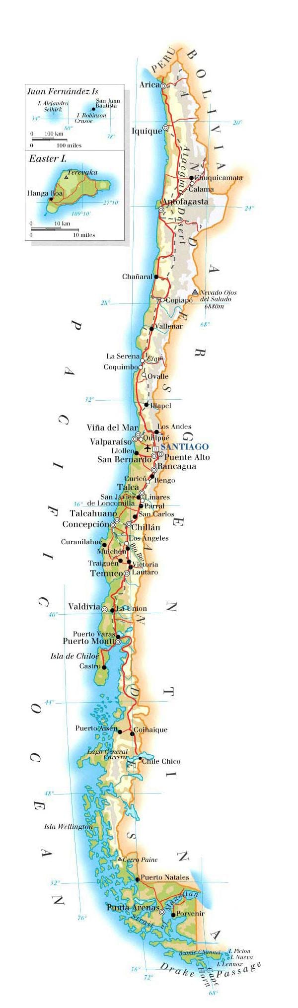 Mapa Čileu nacionalnih parkova 