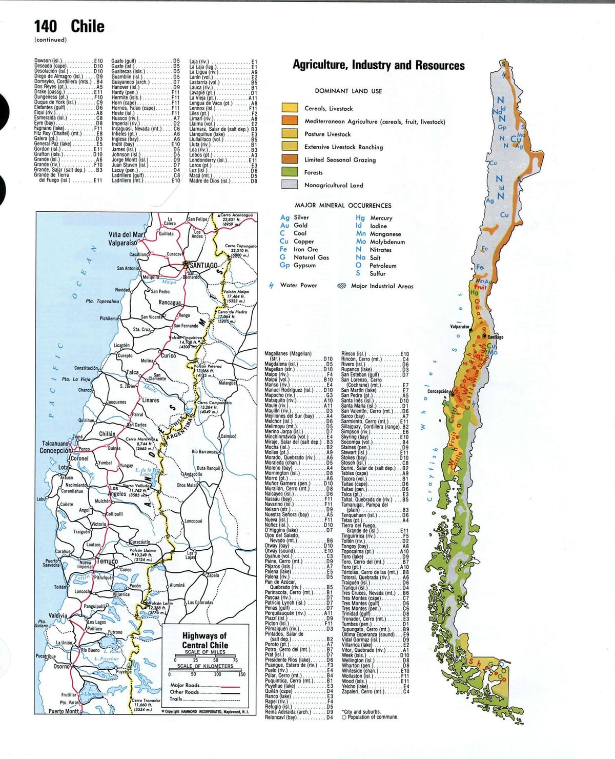 Mapa Čileu prirodni resursi 
