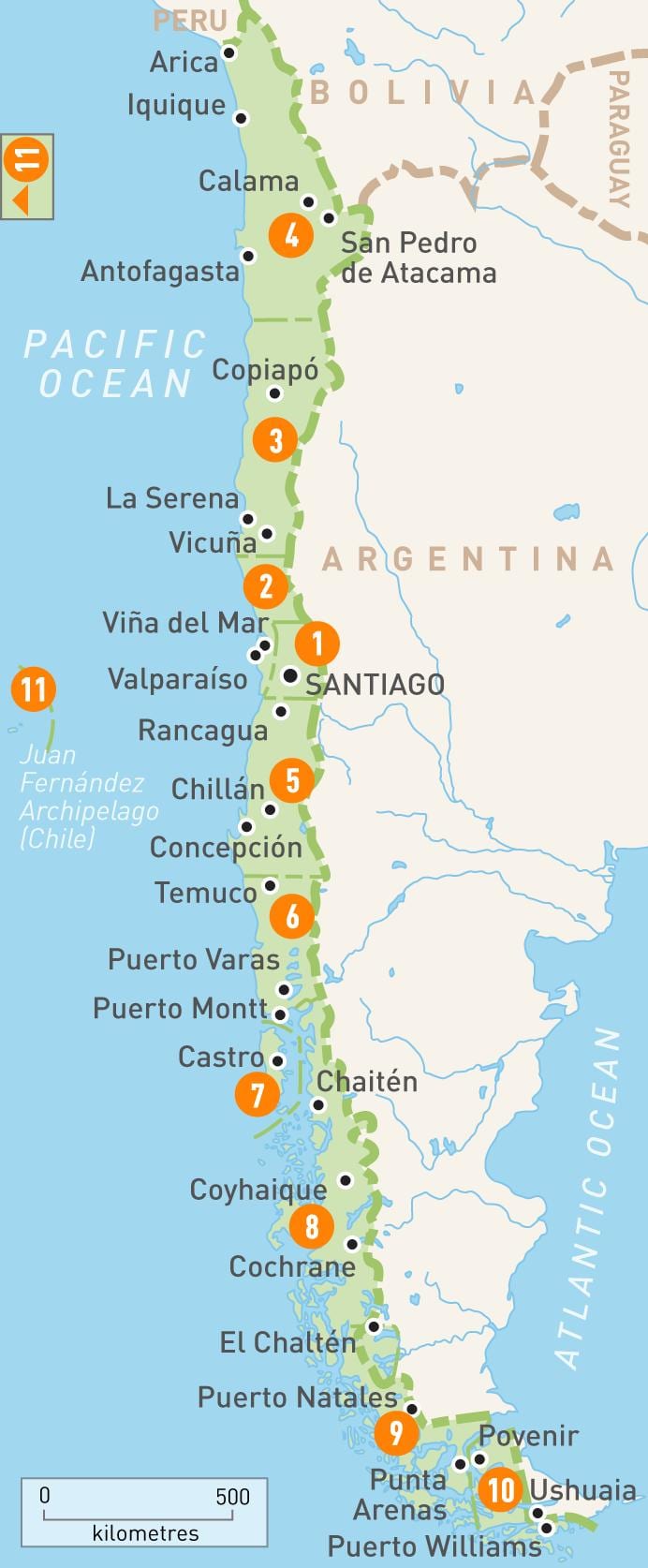 Čileu provincije mapu