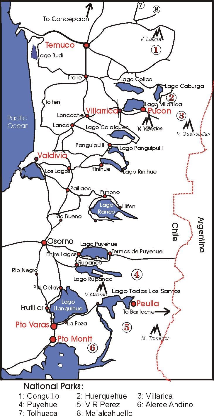 Mapa na jezeru district u Čileu