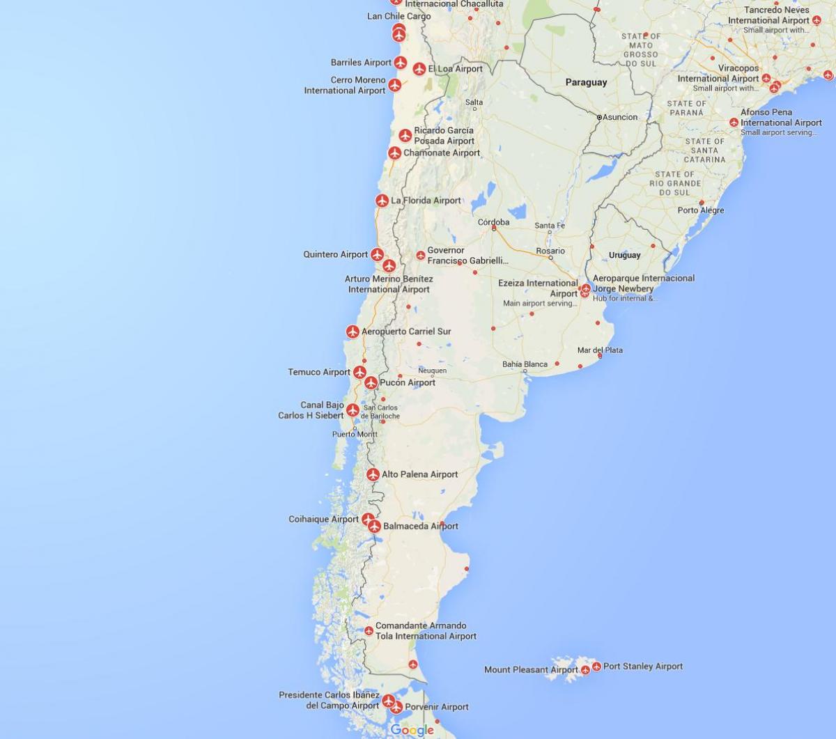 mapa aerodrome u Čileu