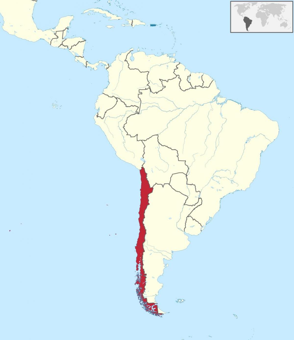 Čileu na južnoj americi mapu