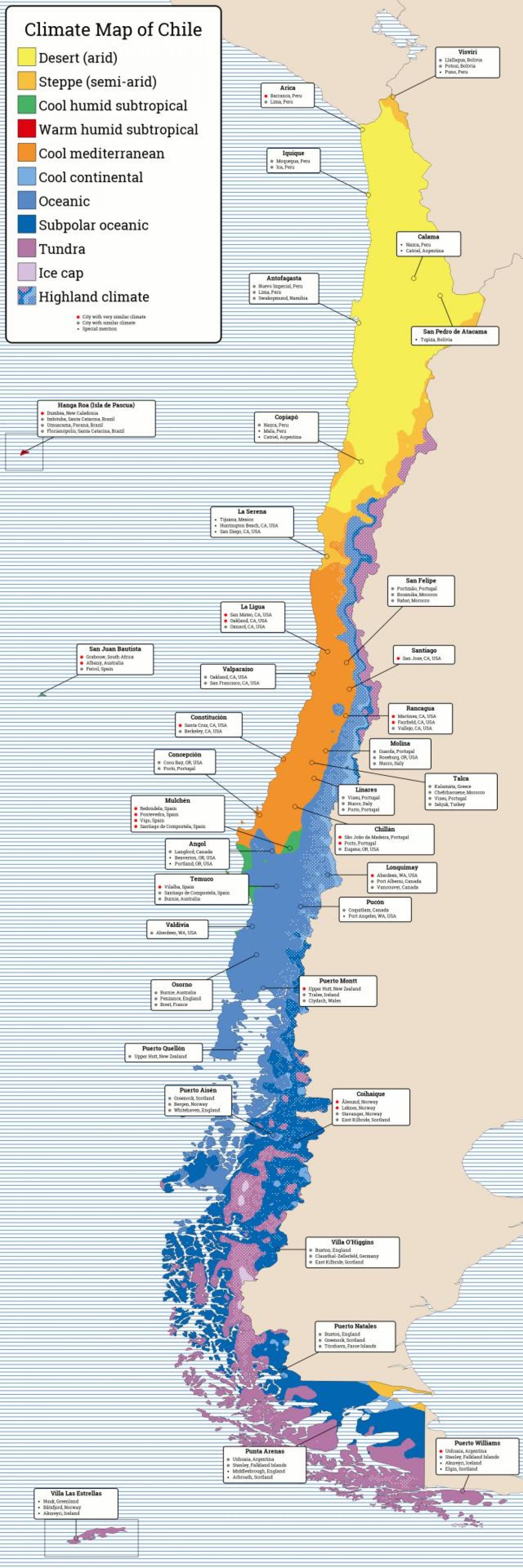 Mapa Čileu klime