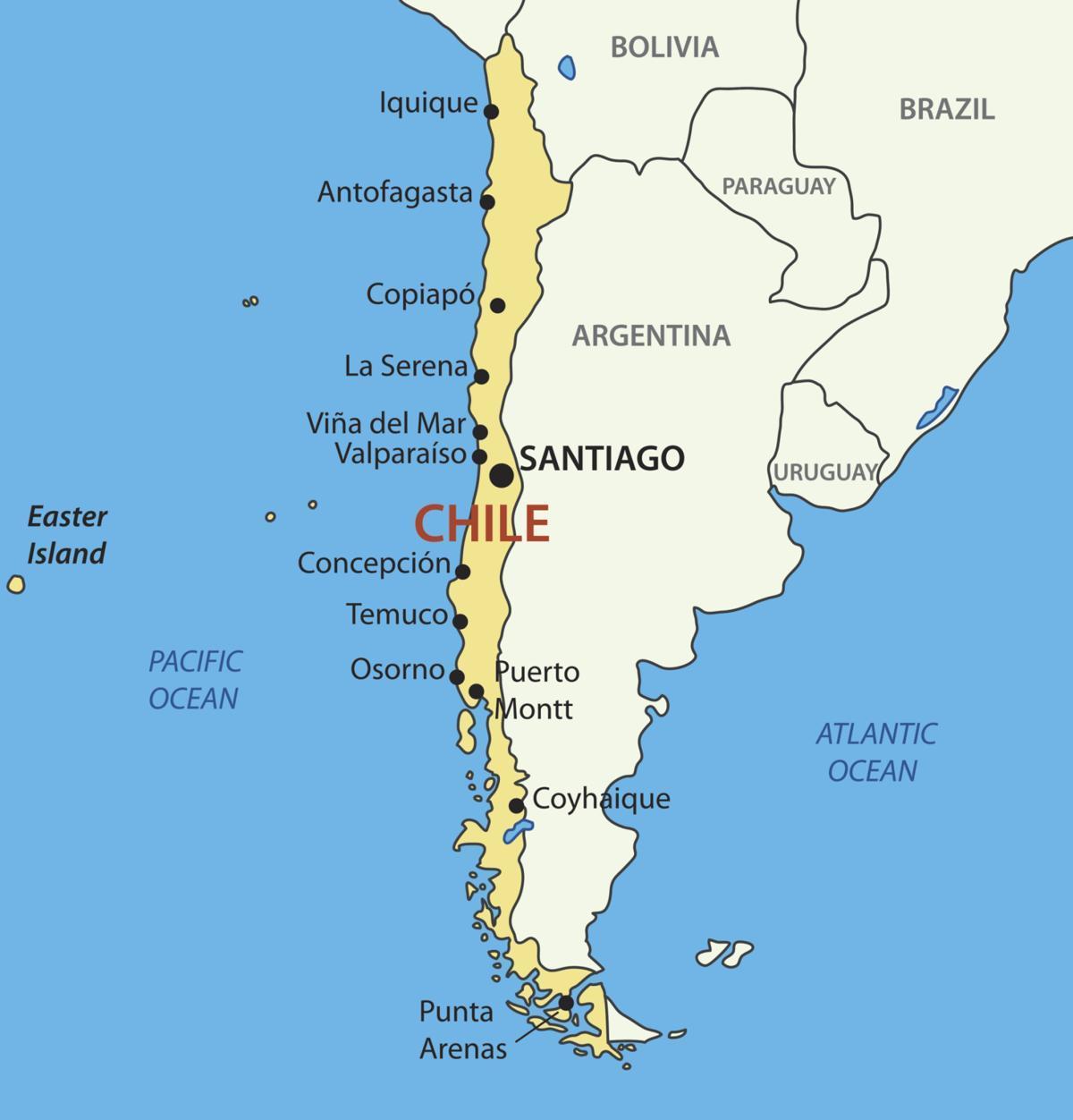 Mapa Čileu zemlji