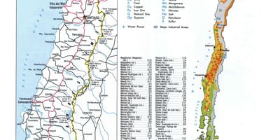 Mapa Čileu prirodni resursi 