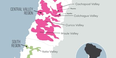 Mapa centralnoj dolini Čileu