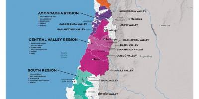 Čileu vino zemlji mapu