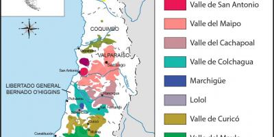 Mapa Čileu vino regionima 